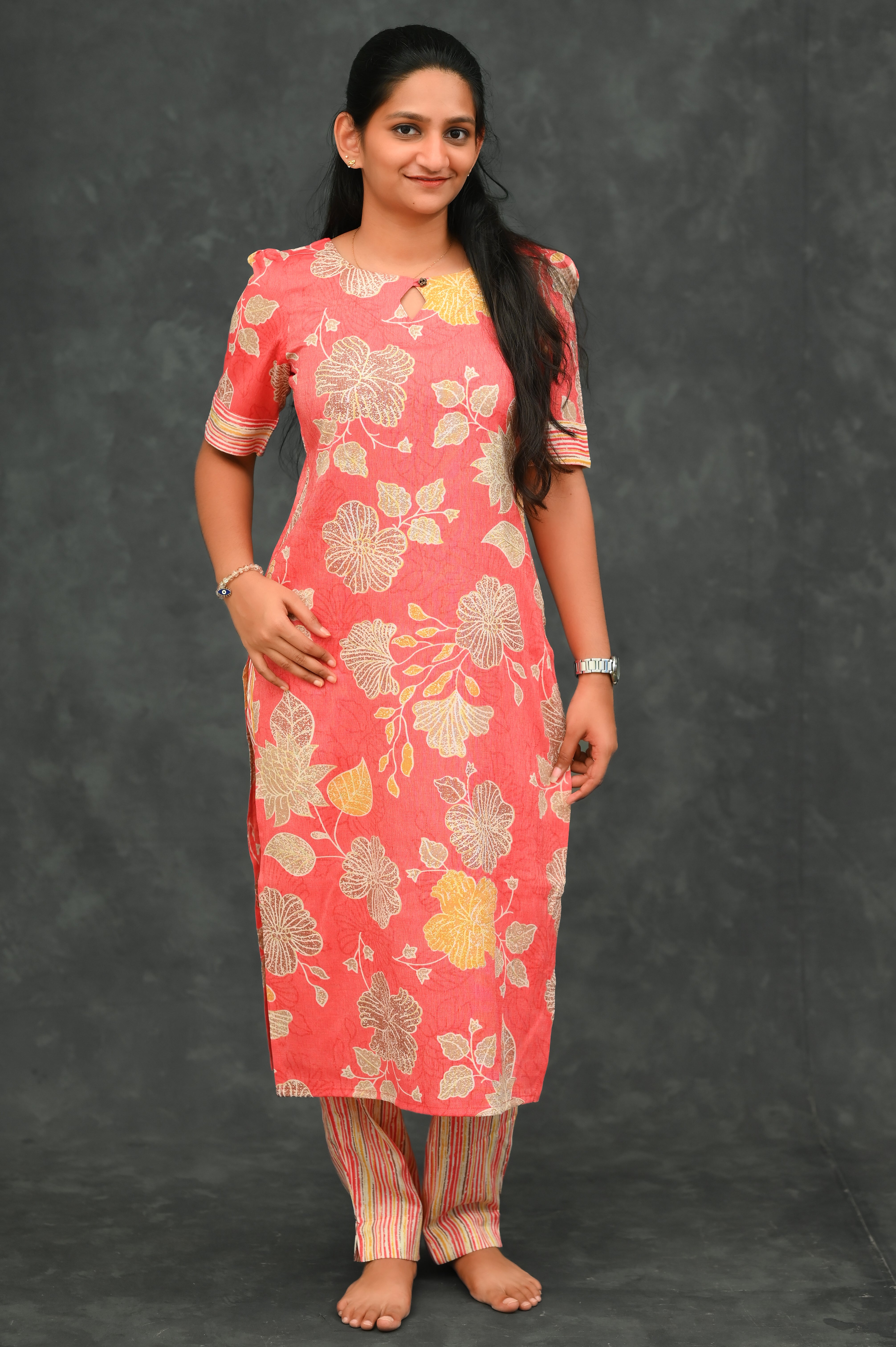 🌺Coral Bloom Straight Kurti Set