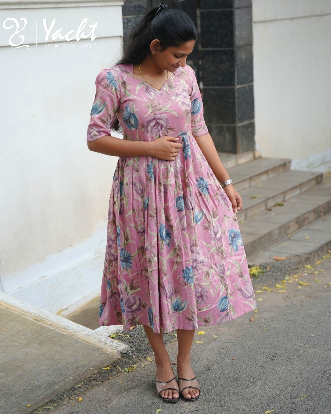 🪻 Blush Bluebell Floral Maxi Dress