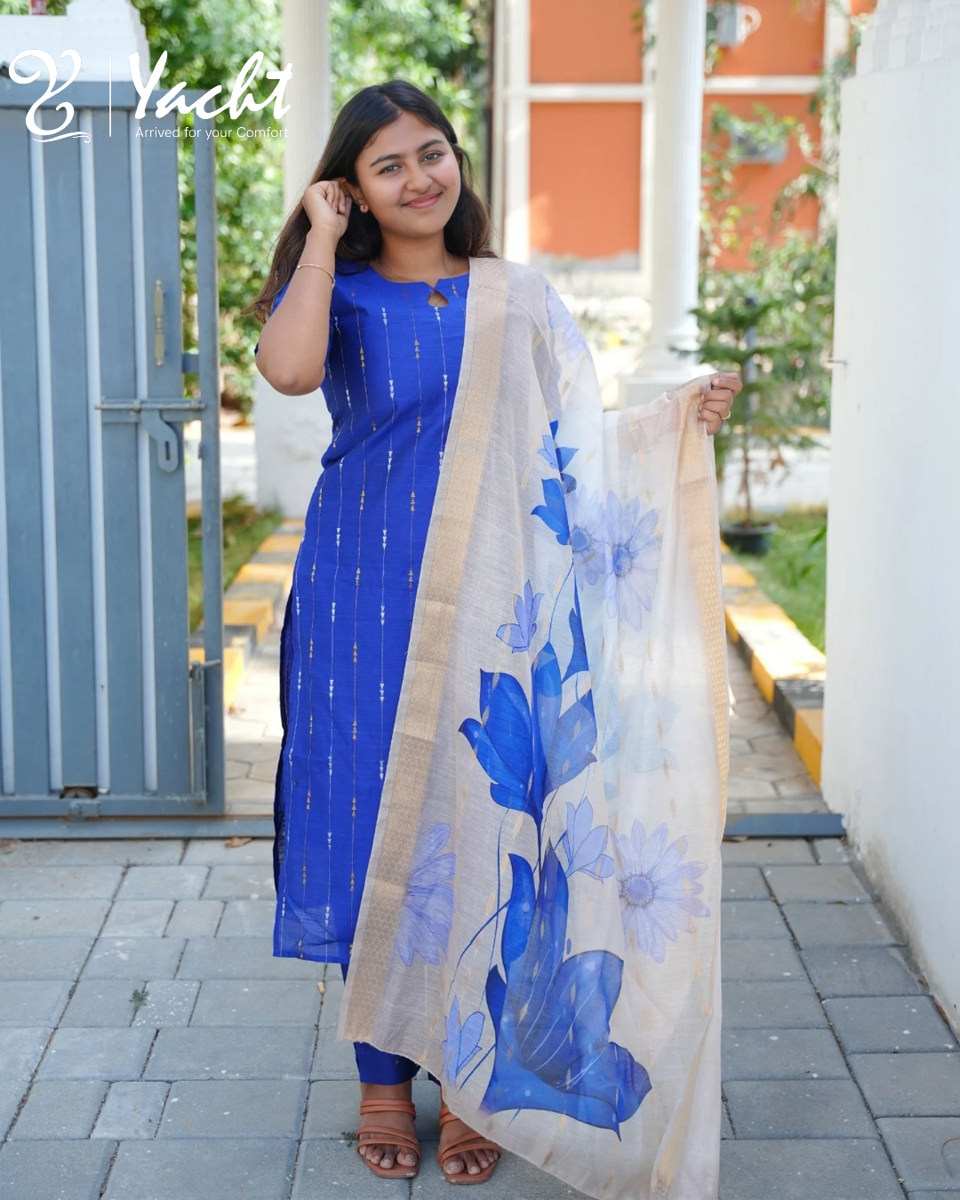 Royal Blue Geometric Motif Kurta Set