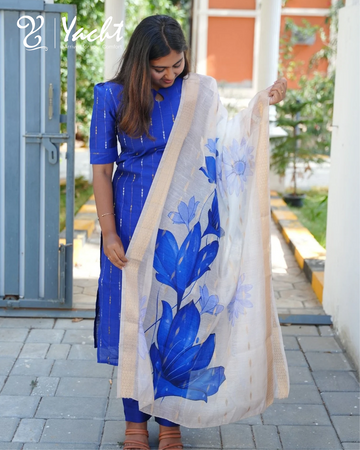 Royal Blue Geometric Motif Kurta Set