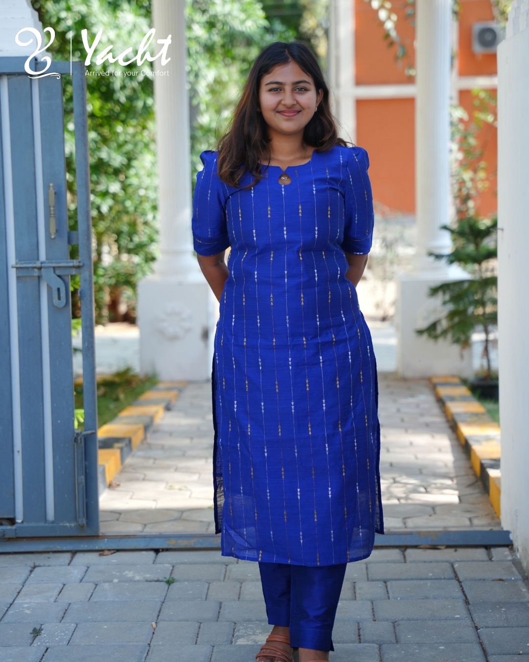 Royal Blue Geometric Motif Kurta Set
