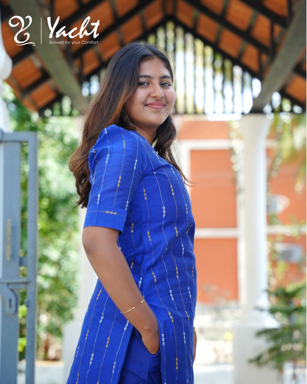 Royal Blue Geometric Motif Kurta Set