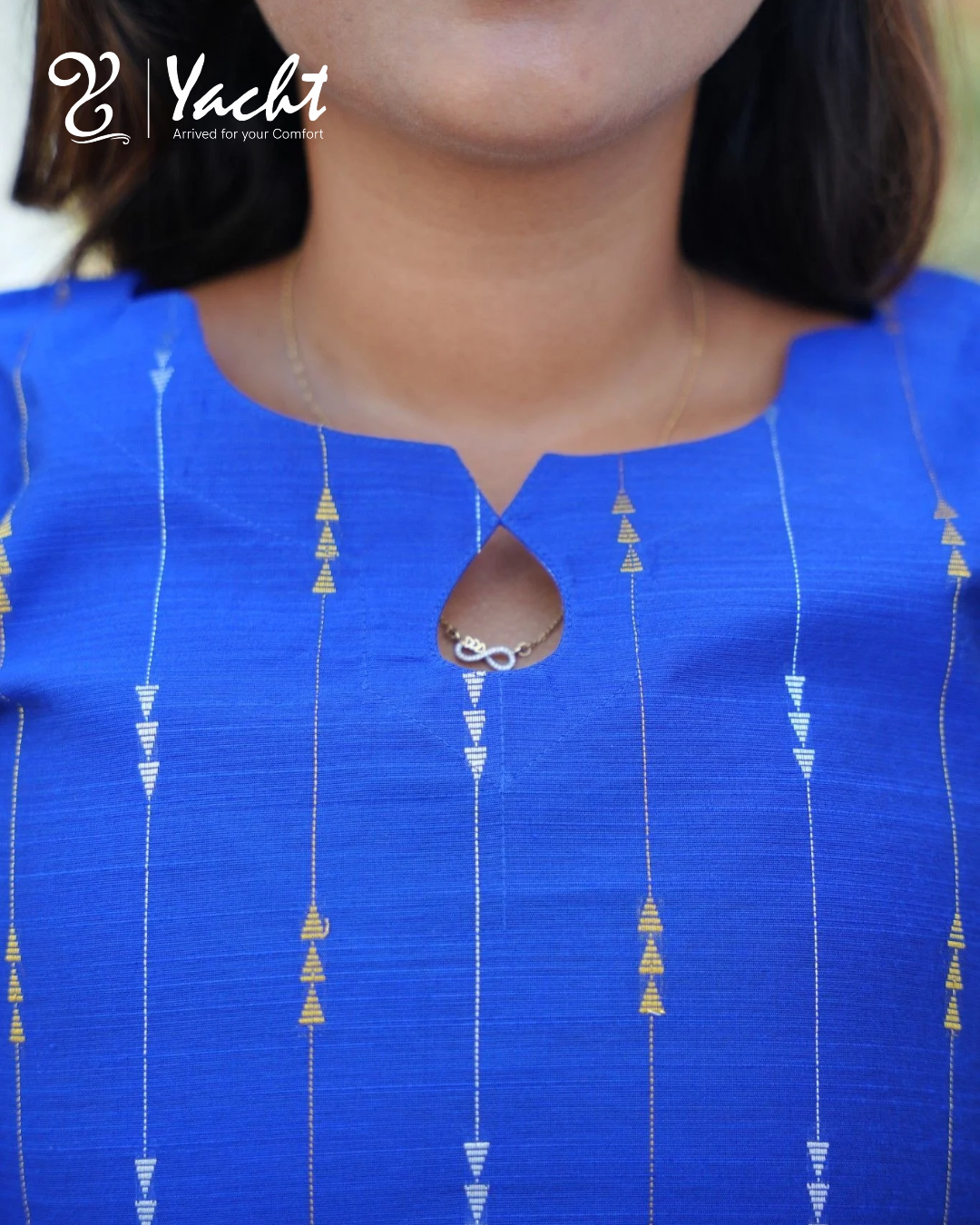 Royal Blue Geometric Motif Kurta Set