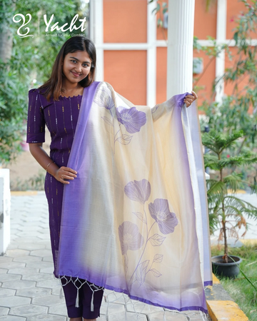 Deep Purple Motif Kurta Set