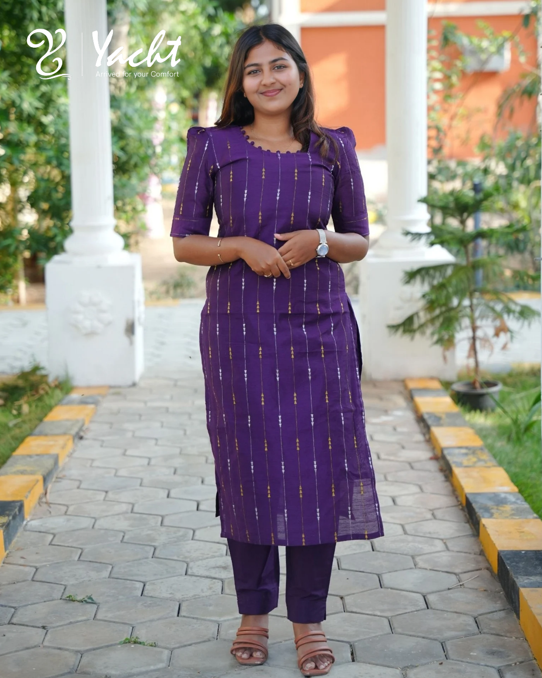 Deep Purple Motif Kurta Set