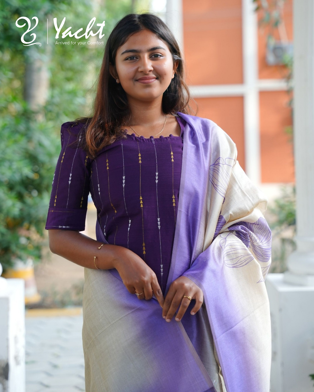Deep Purple Motif Kurta Set