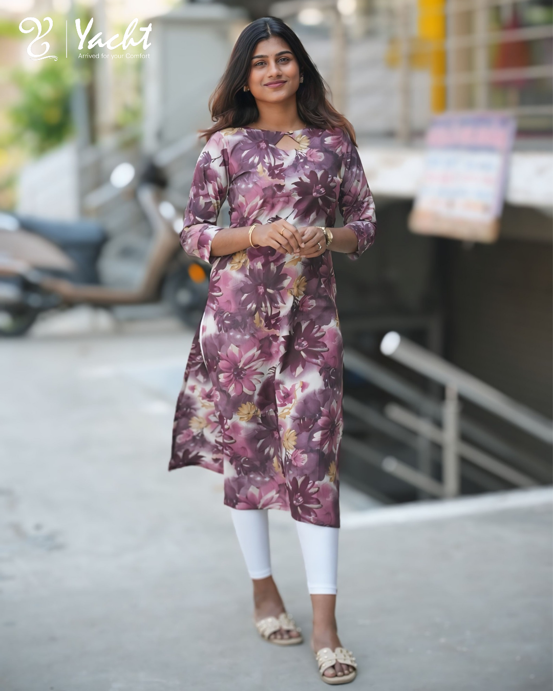 💜Floral Wine Straight Kurti