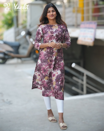 💜Floral Wine Straight Kurti