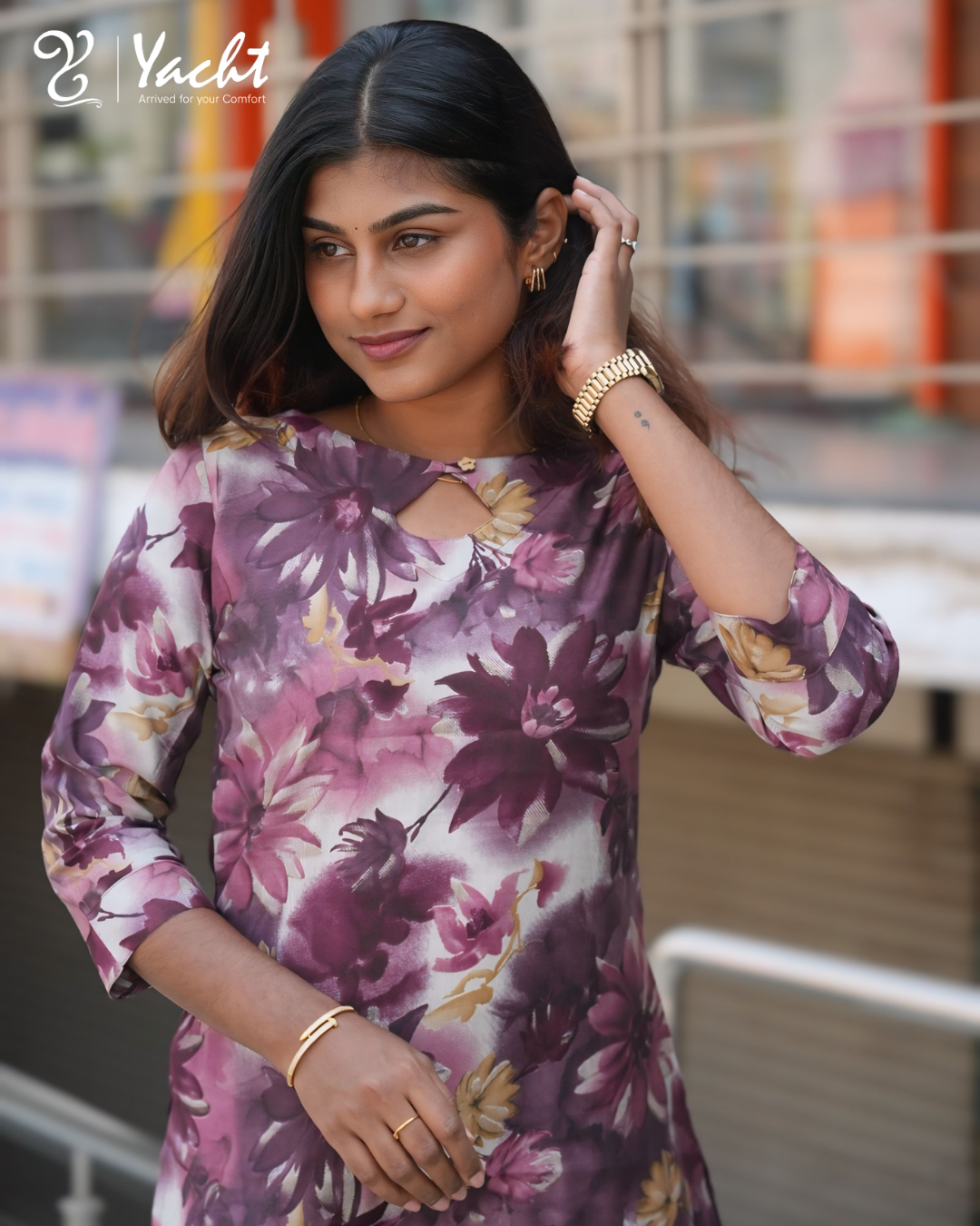 💜Floral Wine Straight Kurti