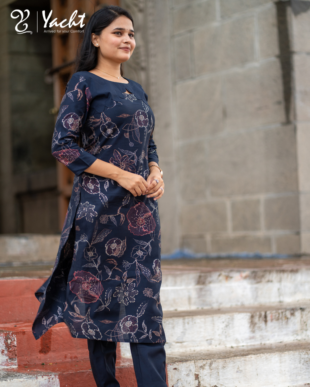 Midnight Bloom Elegance Kurti Set