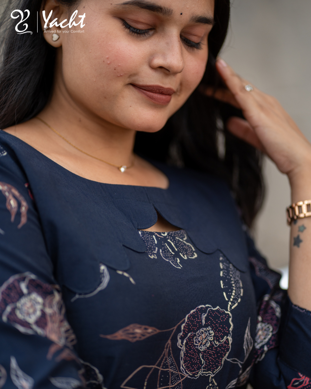 Midnight Bloom Elegance Kurti Set