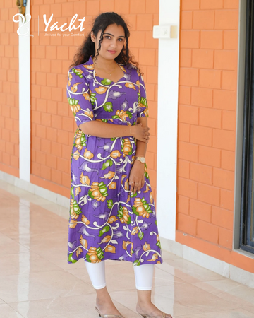 Regal Violet Floral Midi Dress