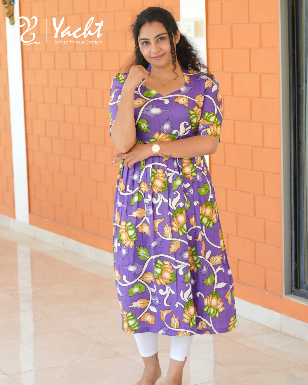 Regal Violet Floral Midi Dress