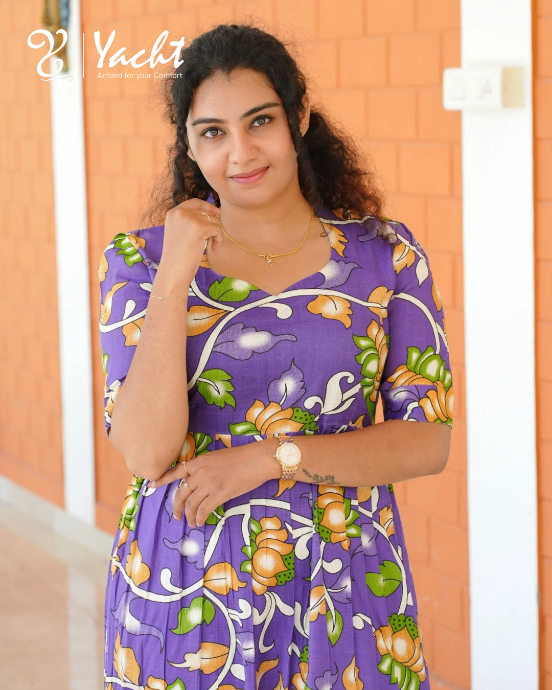 Regal Violet Floral Midi Dress