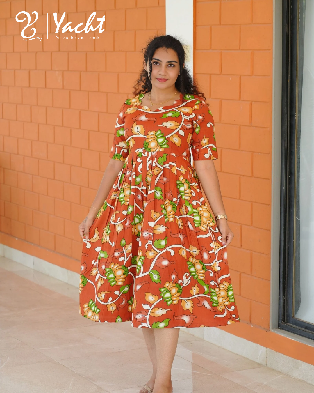 Terracotta Bloom Flared Dress