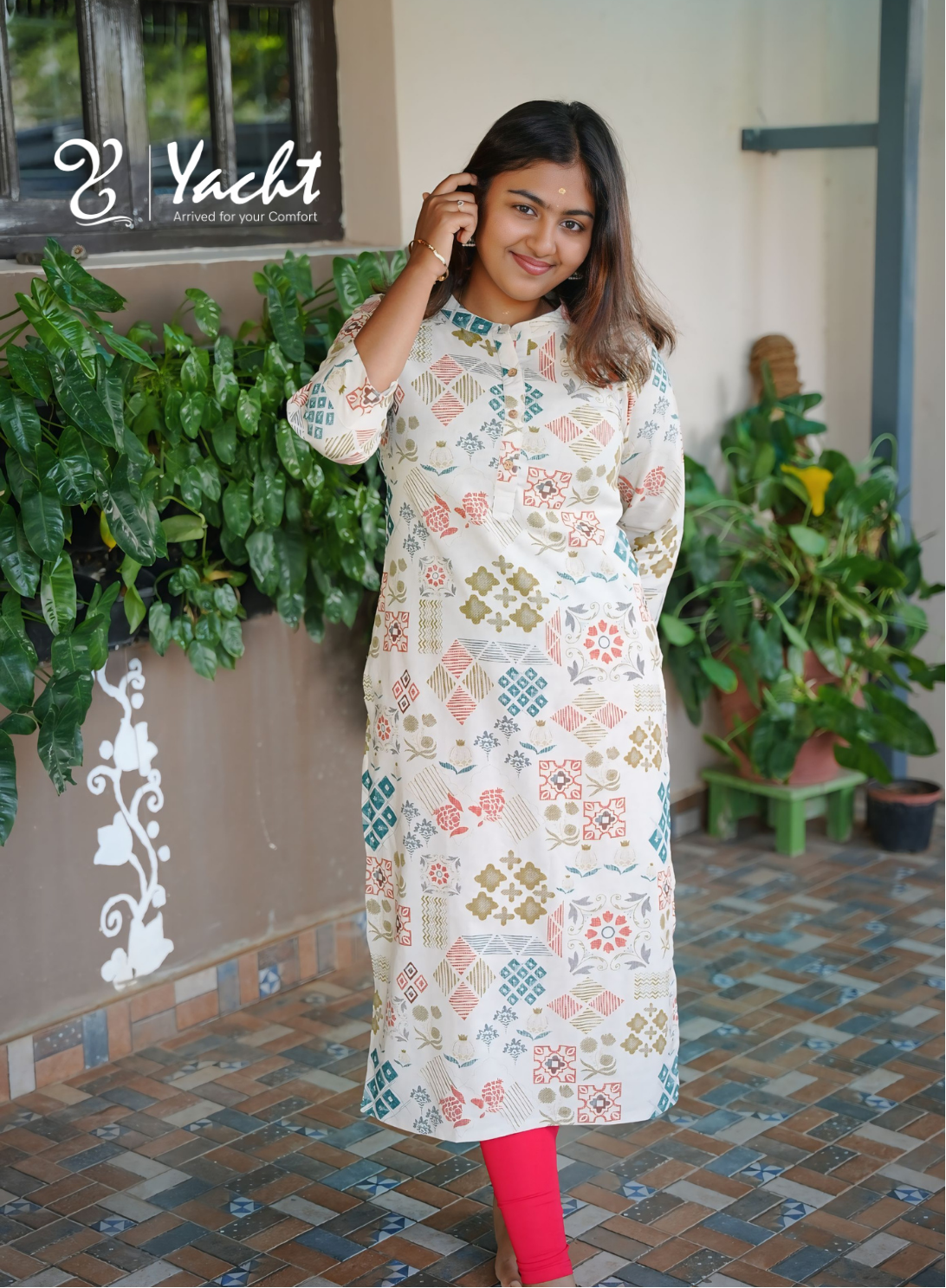 Ivory Multi-Print A-Line Kurti