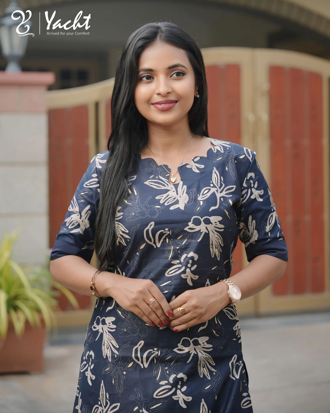 🌿Midnight Leaf Print Straight Cut Kurthi Set