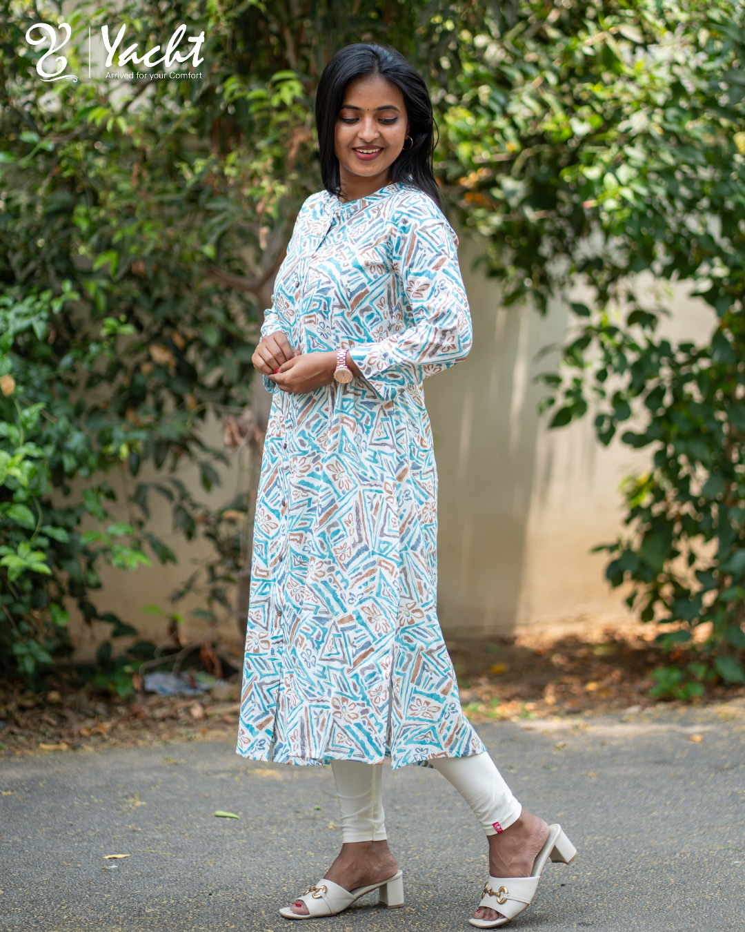🌊“Aqua Maze Printed A-Line Kurti”