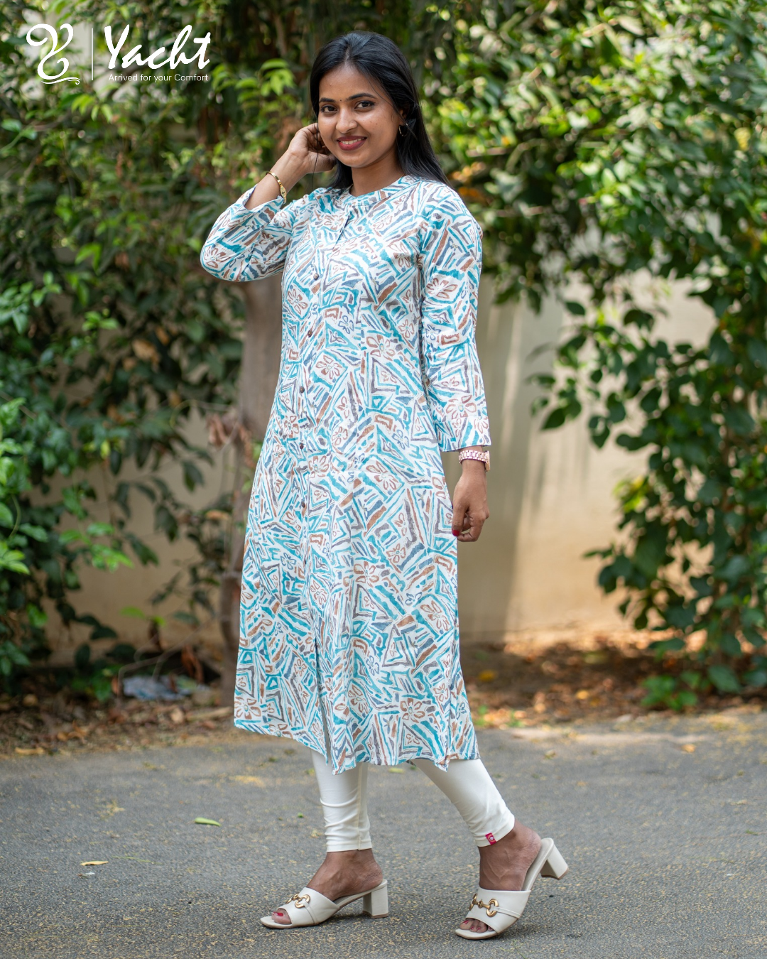 🌊“Aqua Maze Printed A-Line Kurti”