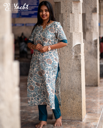 🌿 Ocean Breeze Botanical Kurti Set