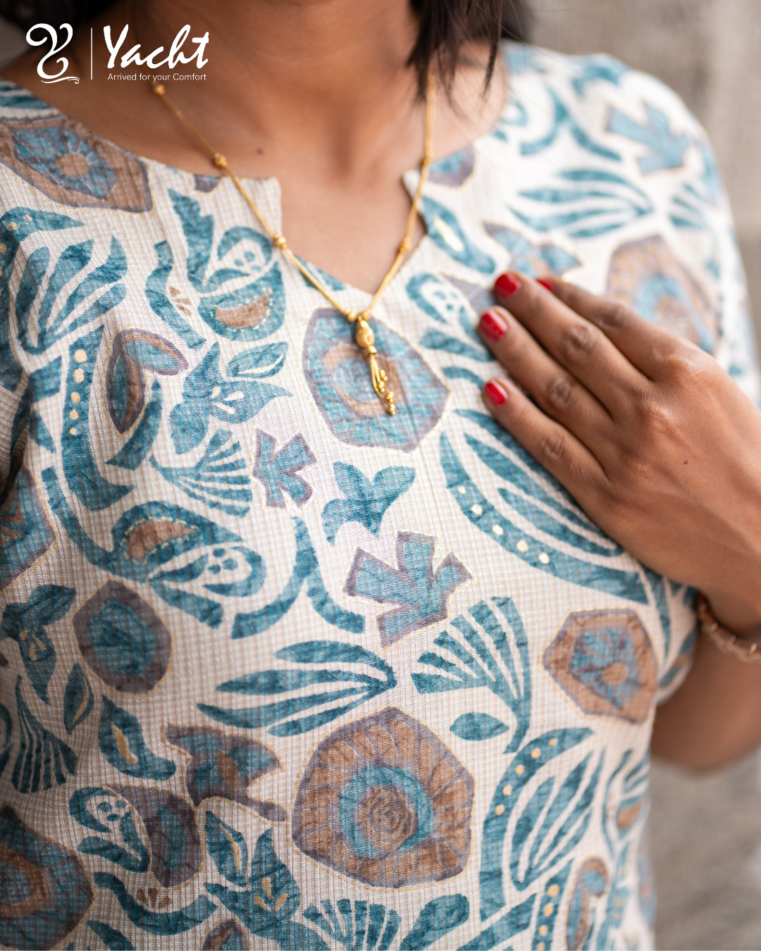 🌿 Ocean Breeze Botanical Kurti Set