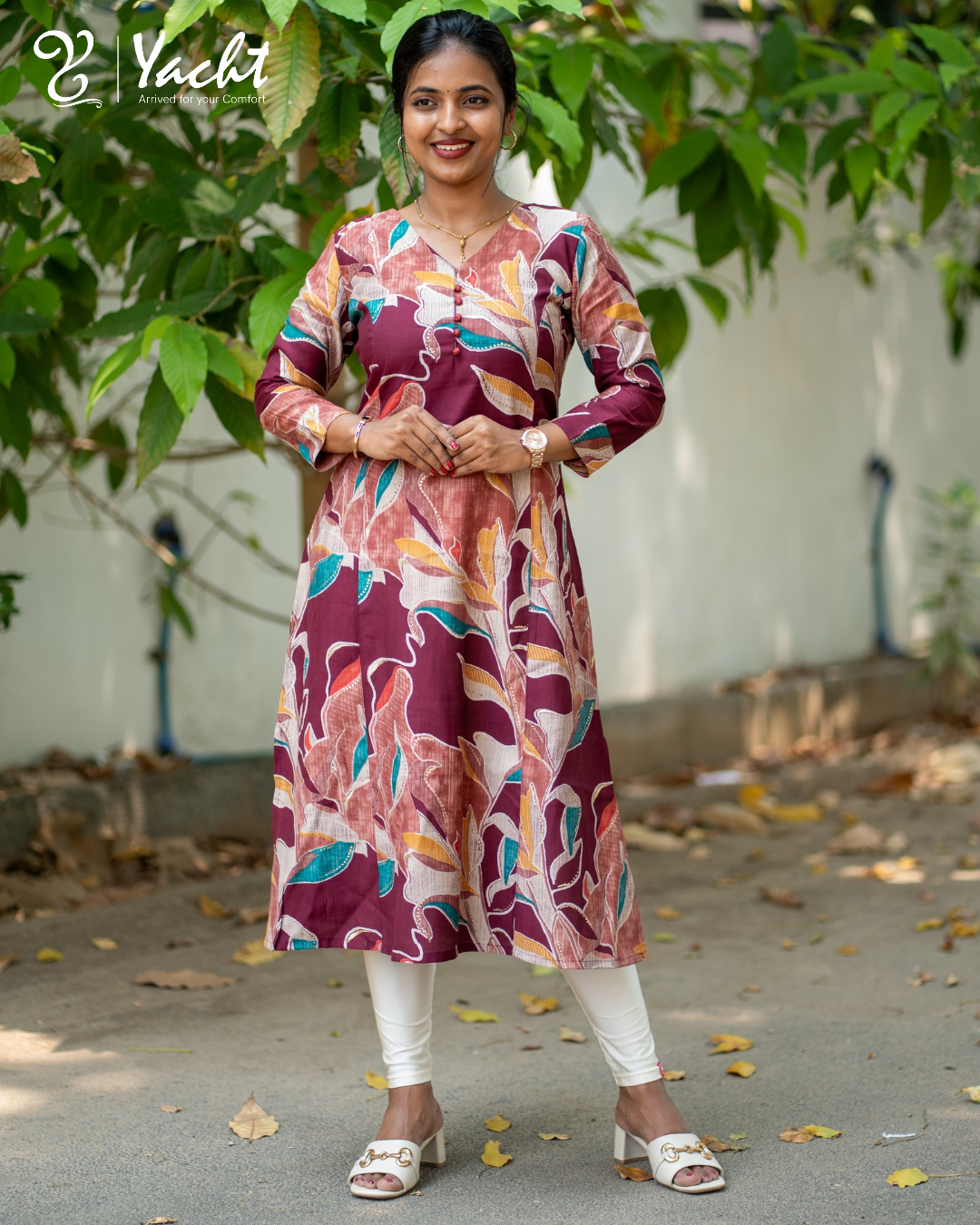 🍂“Wine Leaf Elegance A-Line Kurti”