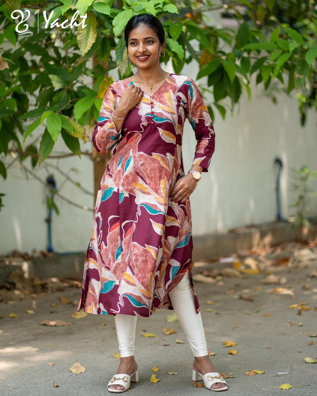 🍂“Wine Leaf Elegance A-Line Kurti”