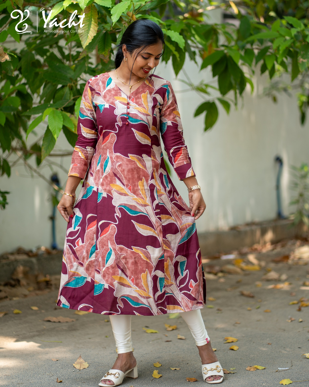 🍂“Wine Leaf Elegance A-Line Kurti”