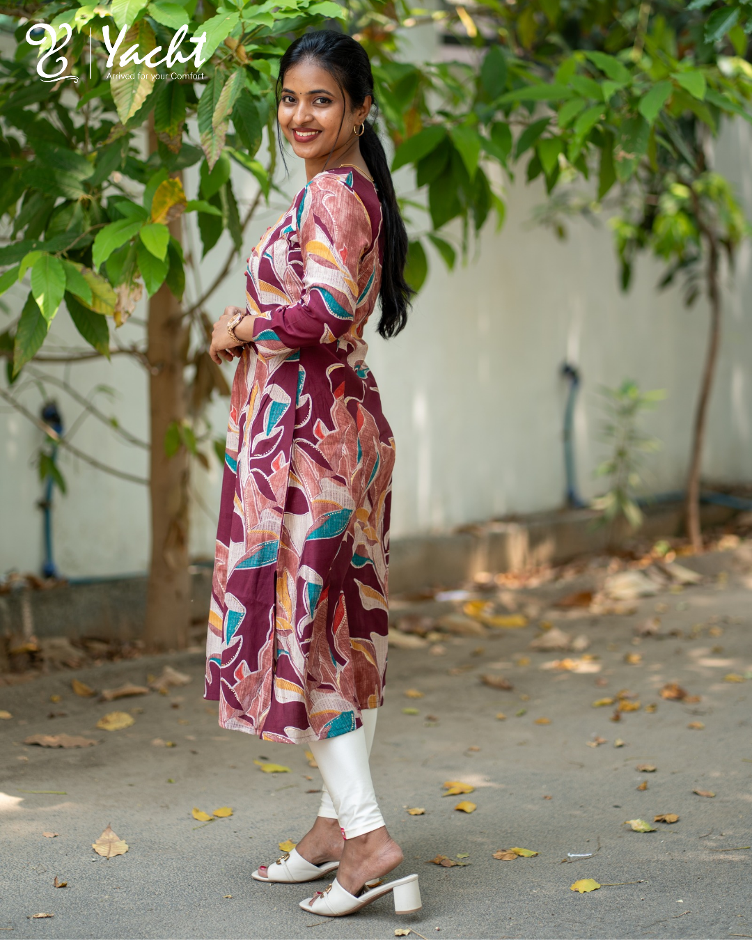 🍂“Wine Leaf Elegance A-Line Kurti”