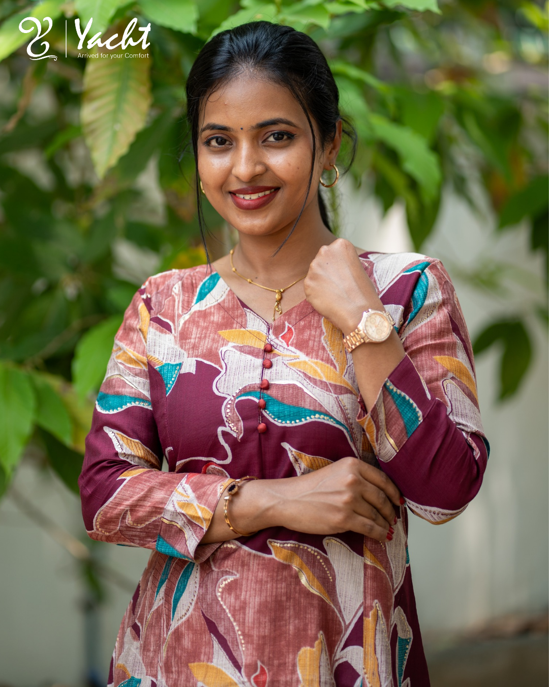 🍂“Wine Leaf Elegance A-Line Kurti”