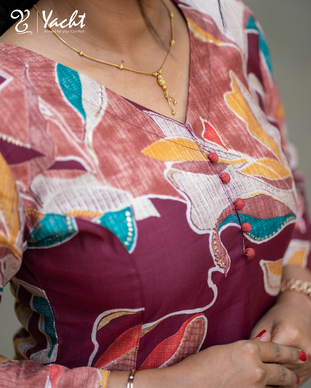 🍂“Wine Leaf Elegance A-Line Kurti”