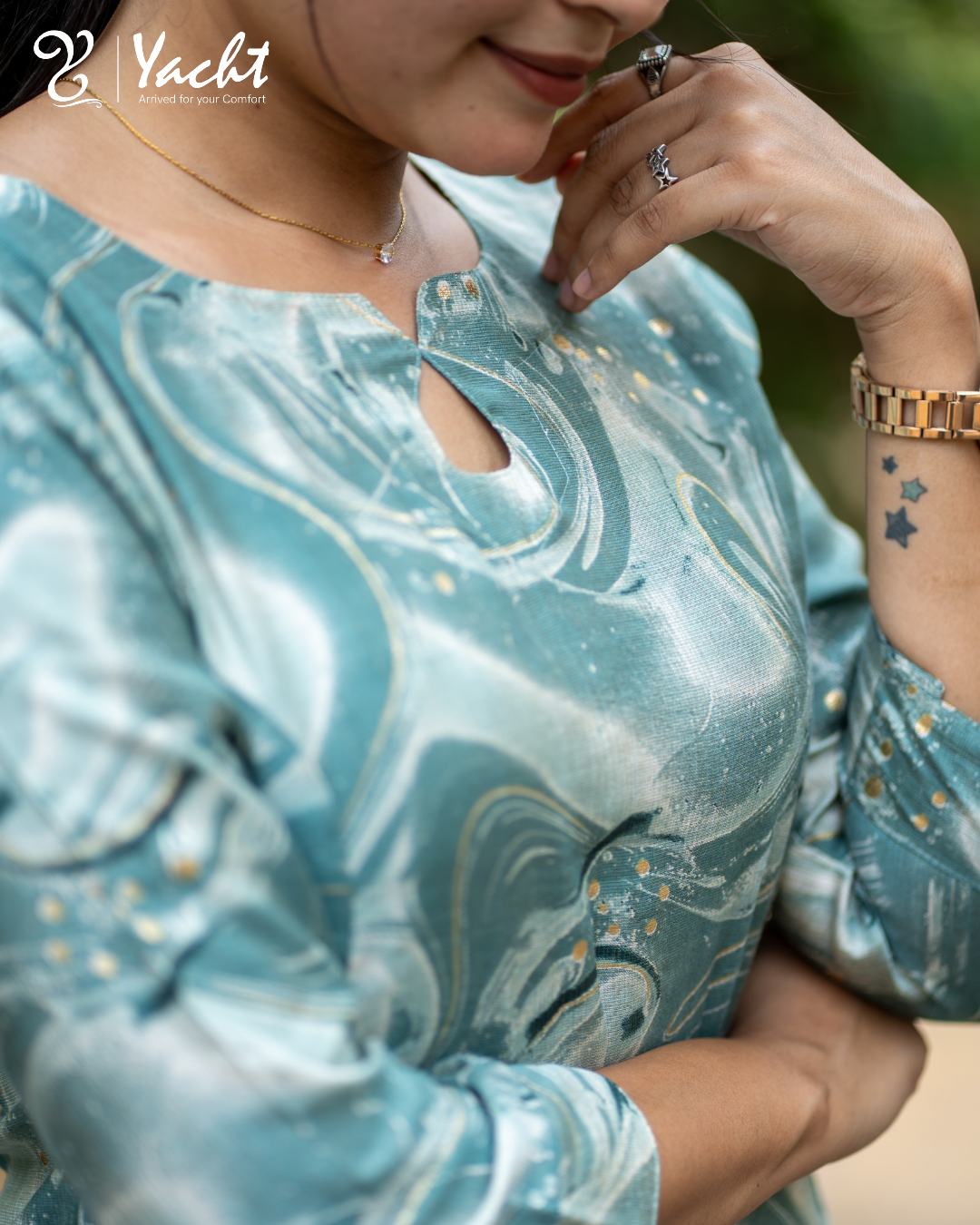 🌊“Sea Mist Marble Aline Kurti”