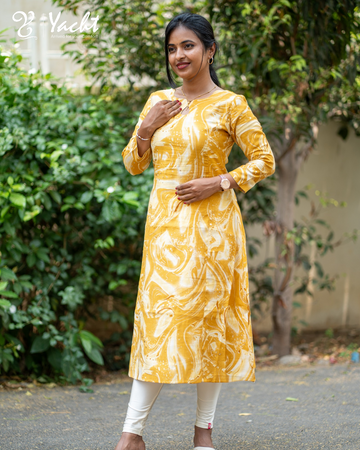 🌼“Golden Aura Marble Aline Kurti”