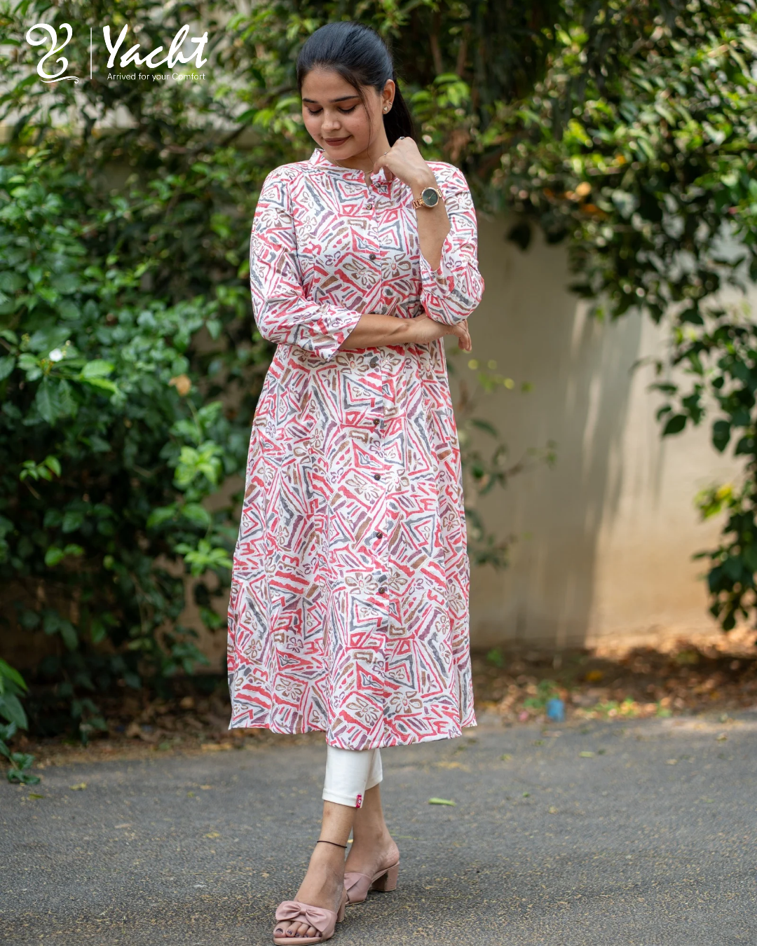 🌺“Coral Maze Printed A-Line Kurti”