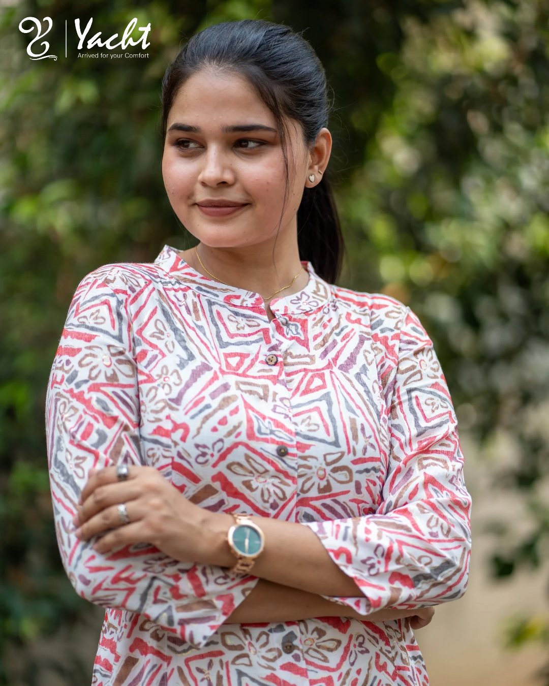 🌺“Coral Maze Printed A-Line Kurti”