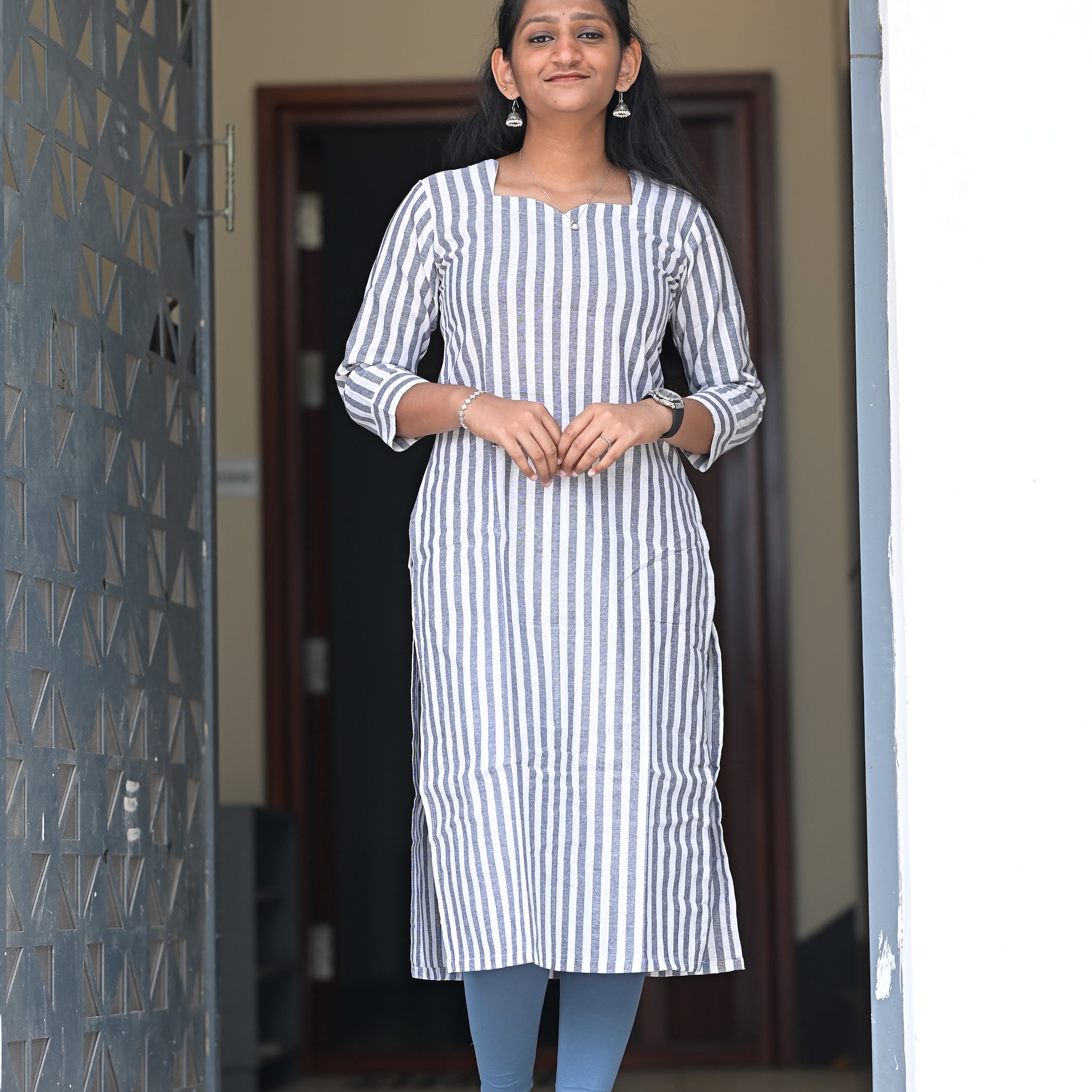 Ivory Stripe Smart Kurti 1928