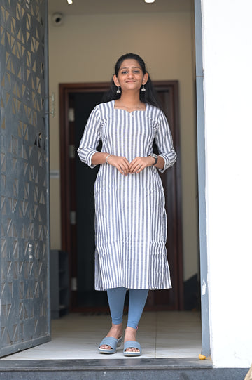 Ivory Stripe Smart Kurti 1928