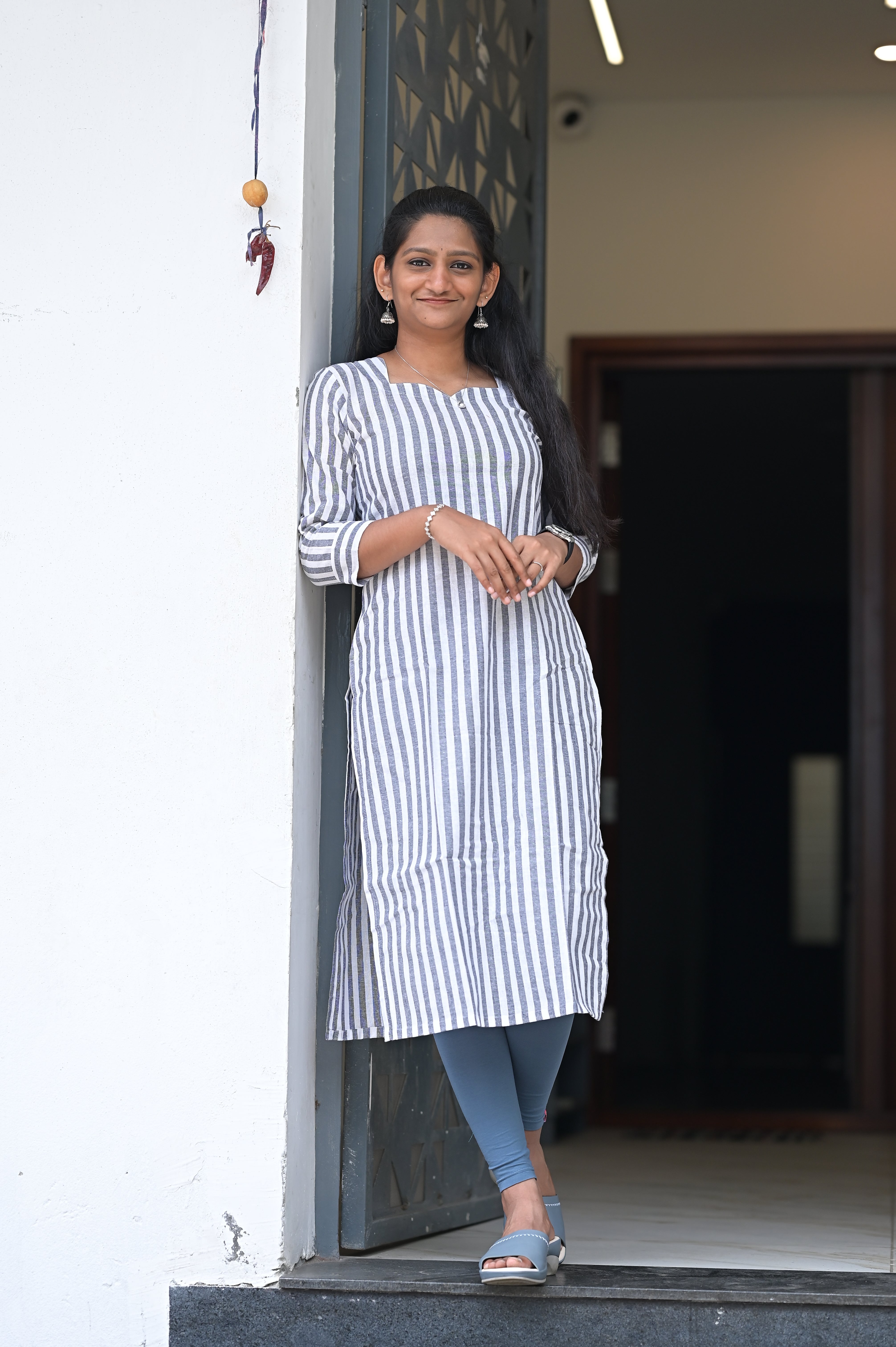 Ivory Stripe Smart Kurti 1928