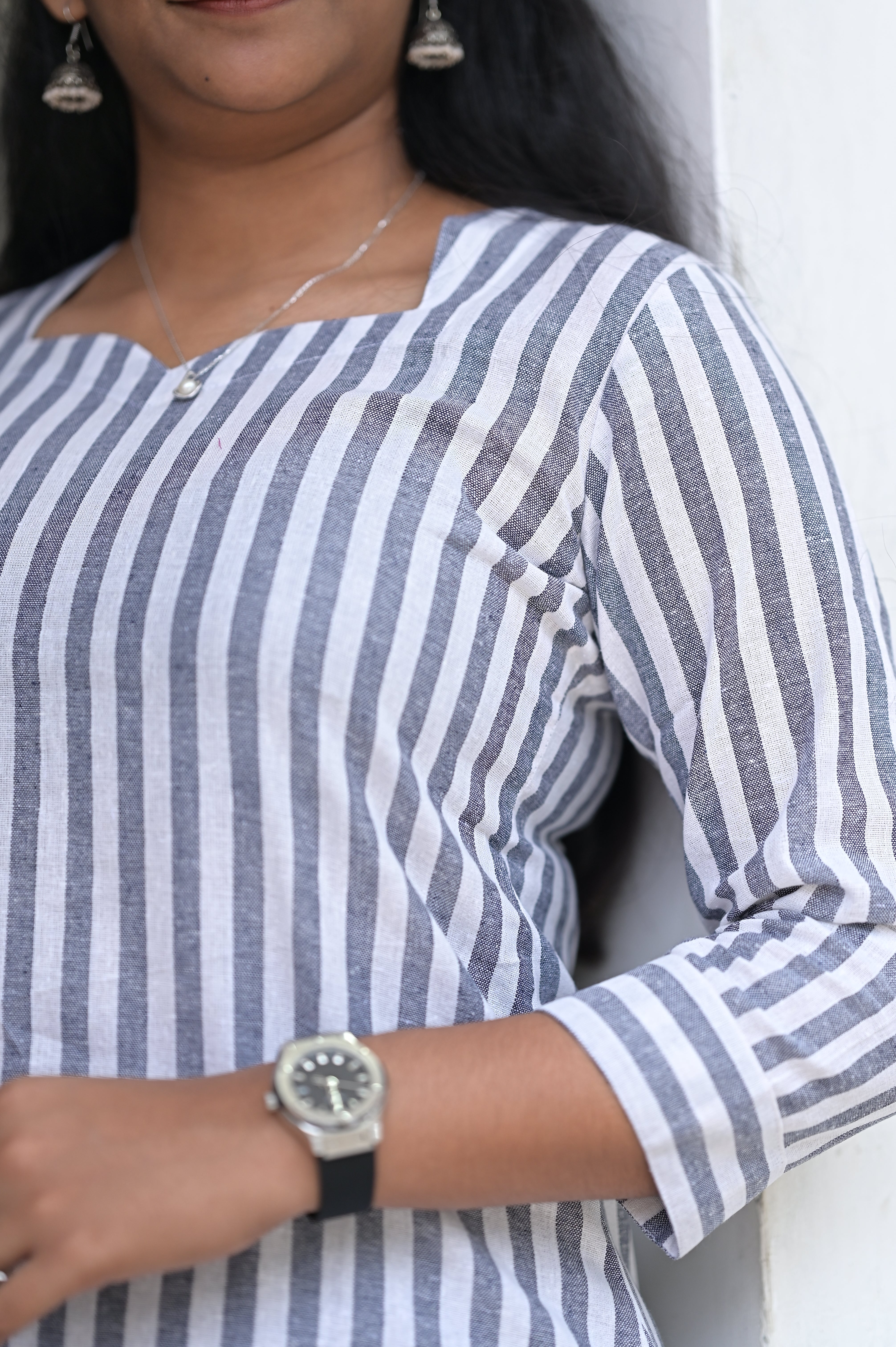 Ivory Stripe Smart Kurti 1928
