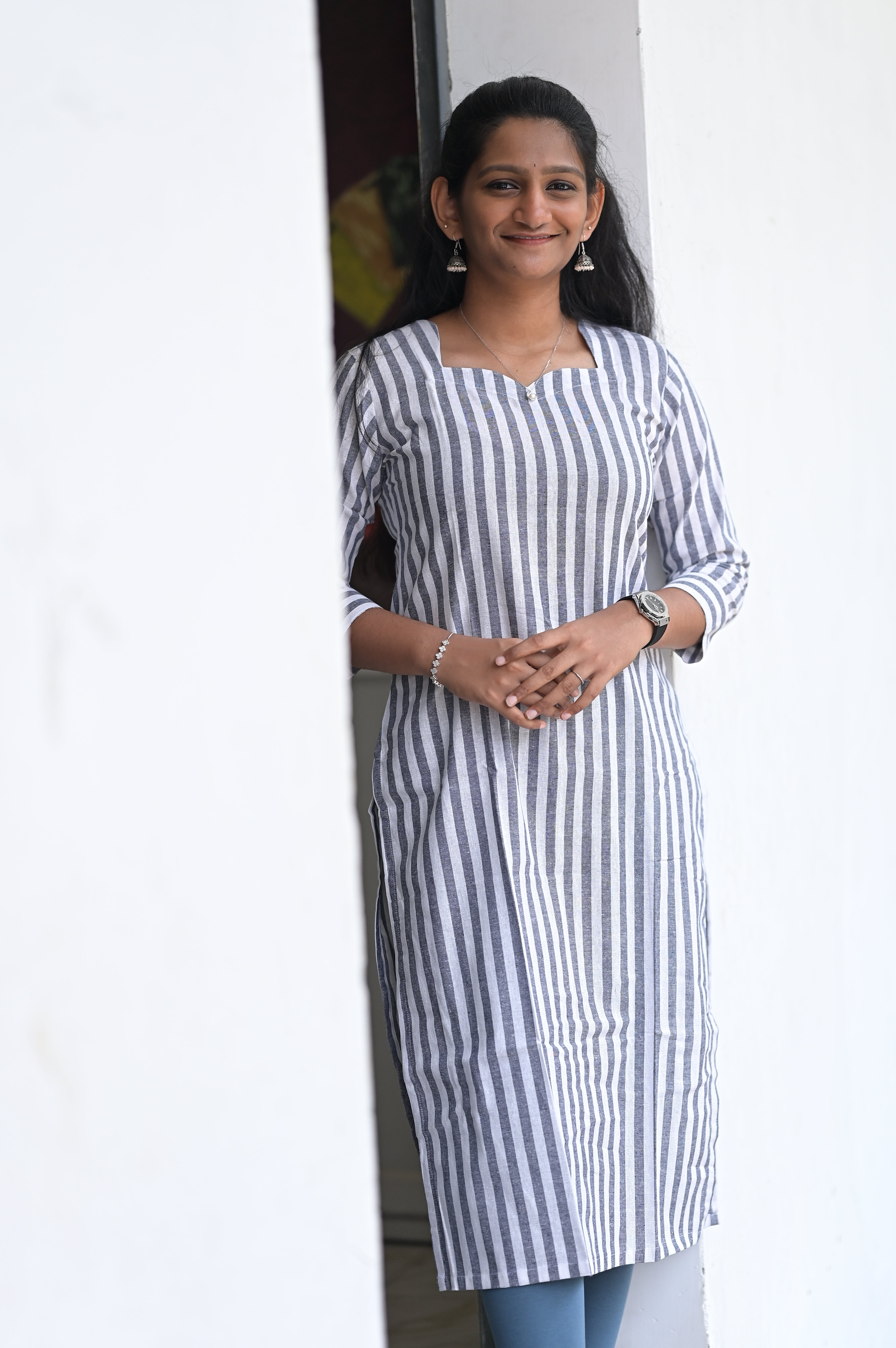 Ivory Stripe Smart Kurti 1928