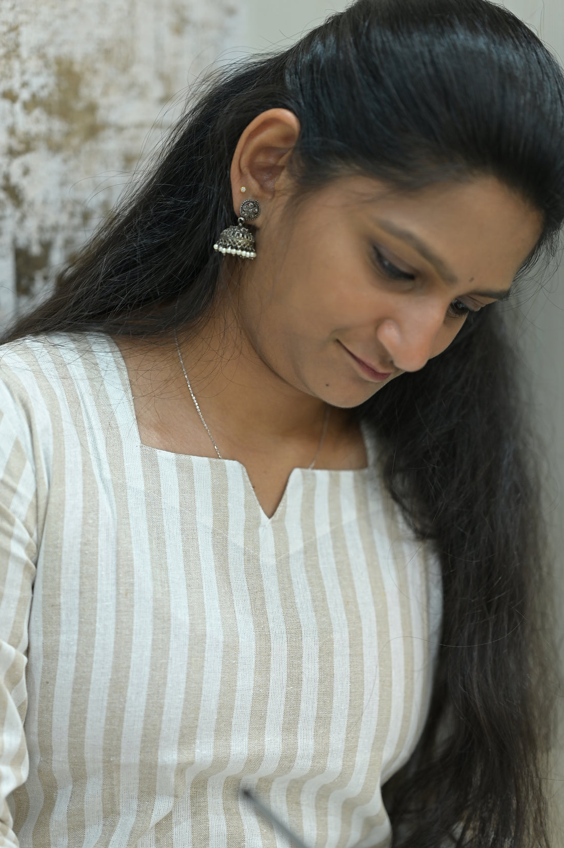Ivory Striped Elegance Kurti 1927