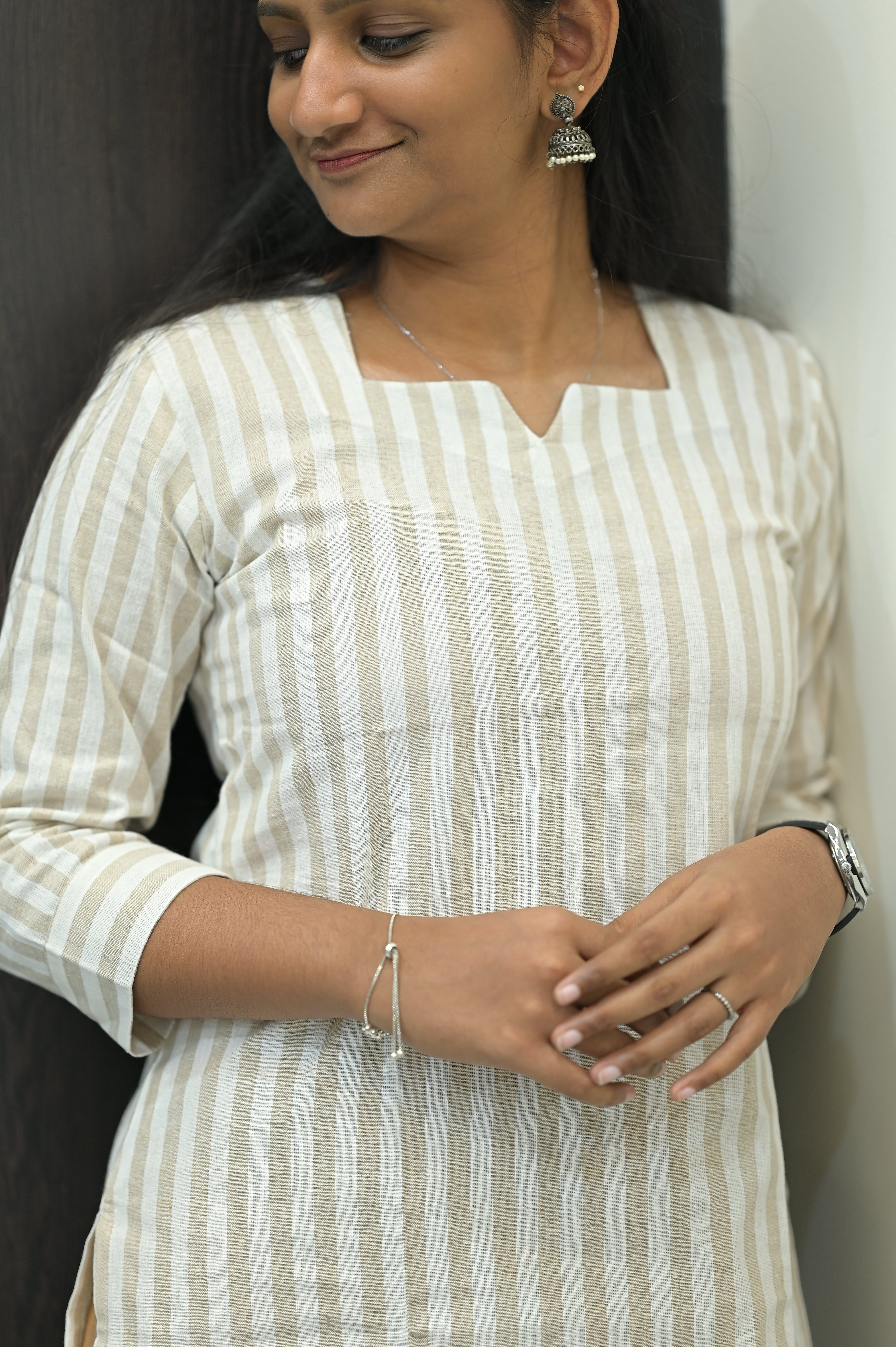 Ivory Striped Elegance Kurti 1927