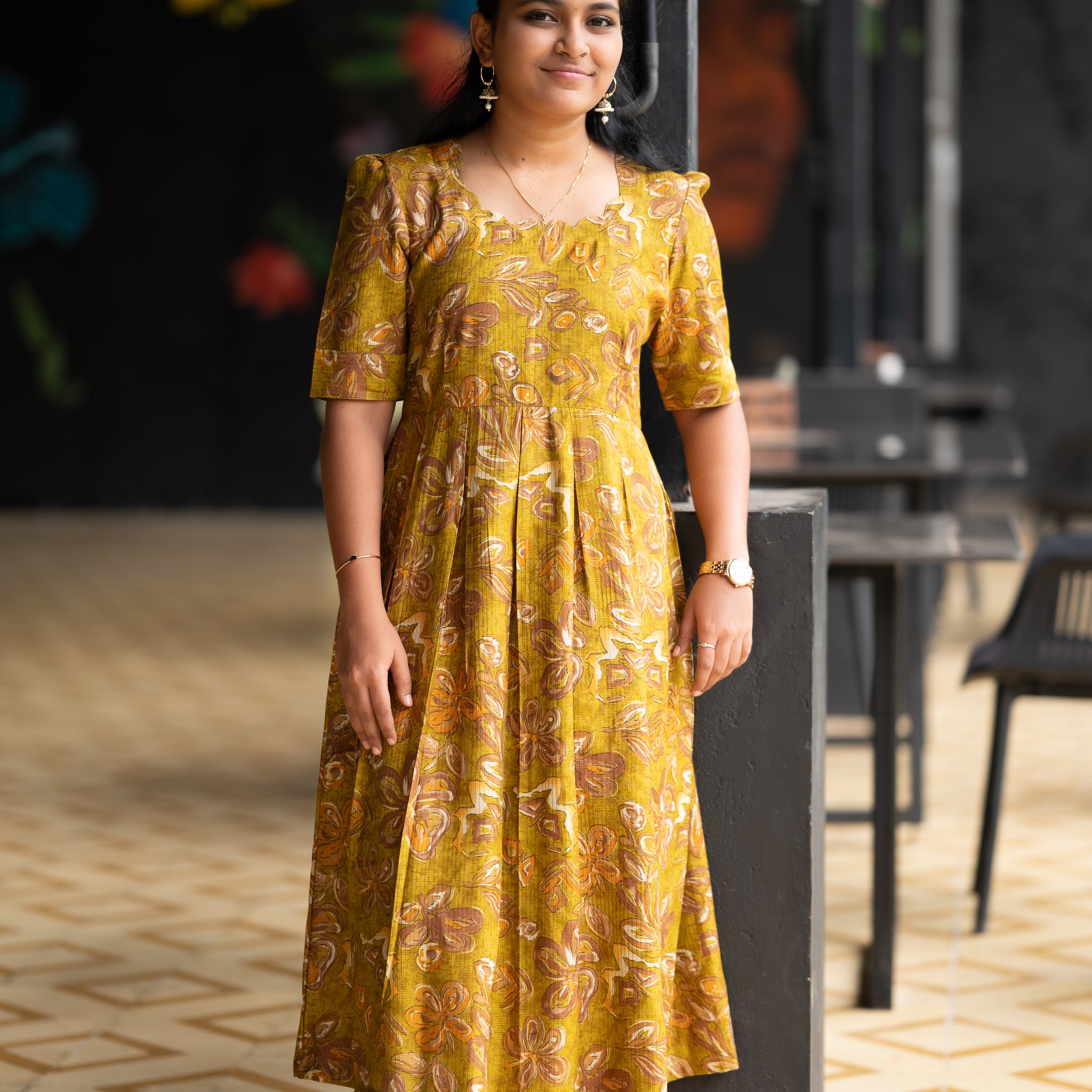 🌼;Mustard Meadow Fit & Flare Dress