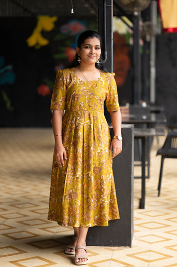 🌼;Mustard Meadow Fit & Flare Dress