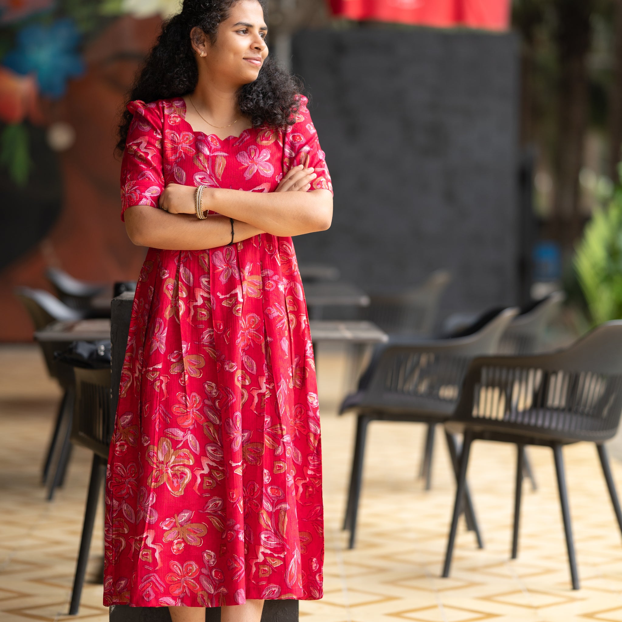 🌸;Ruby Bloom Fit & Flare Dress