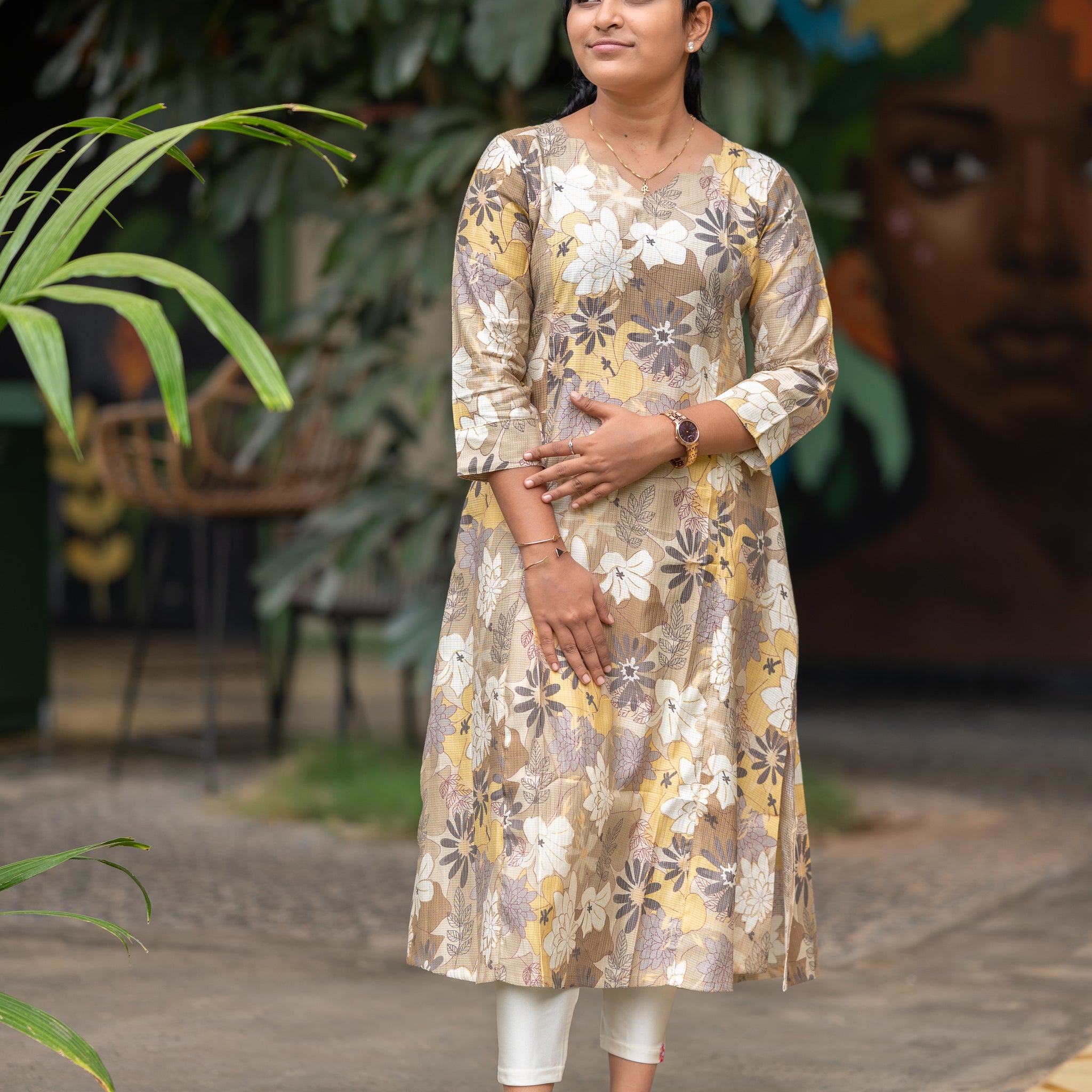 🪙Copper Golden Blossom Kurti