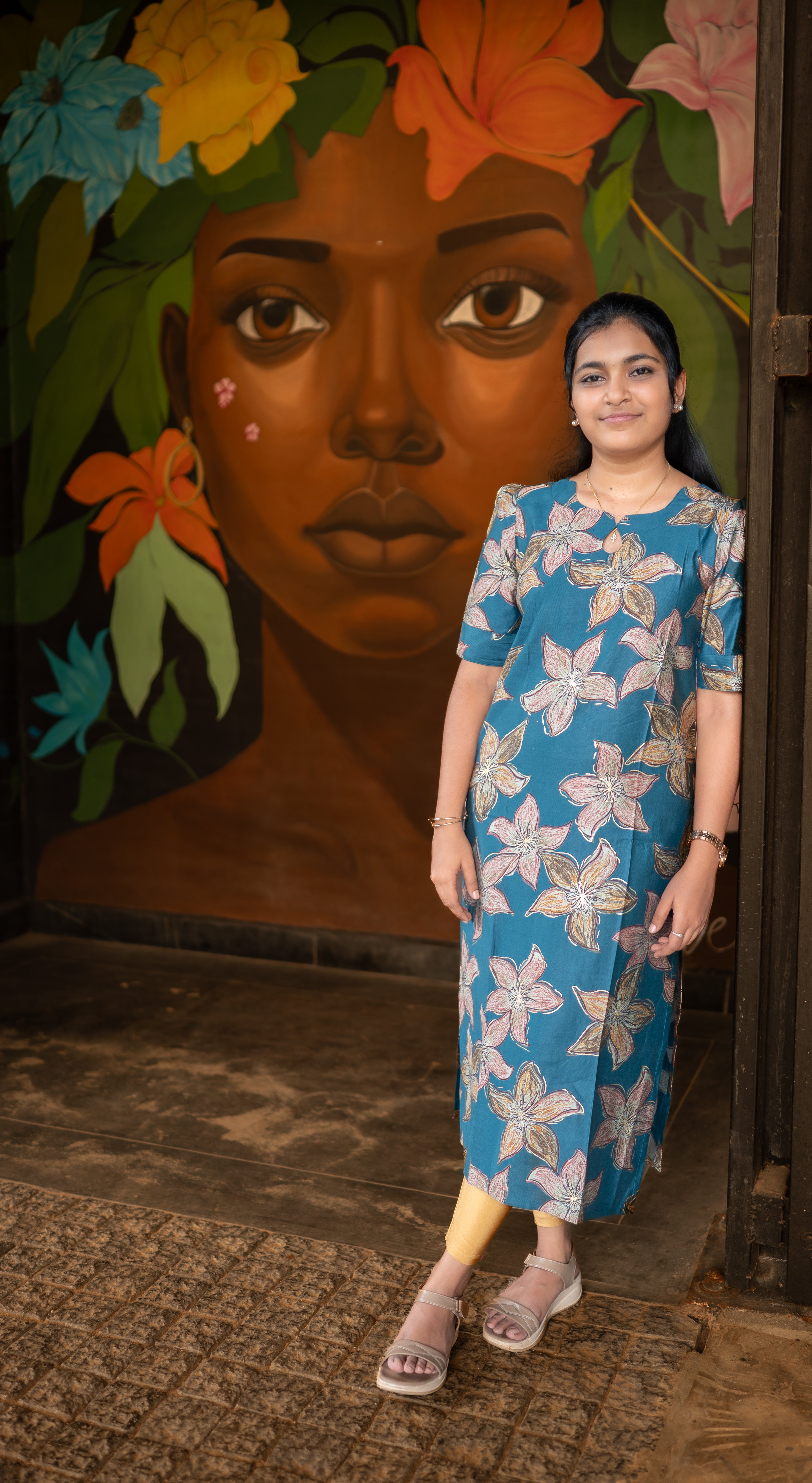 🩵🪺 Teal Blue Blossom Straight Kurti