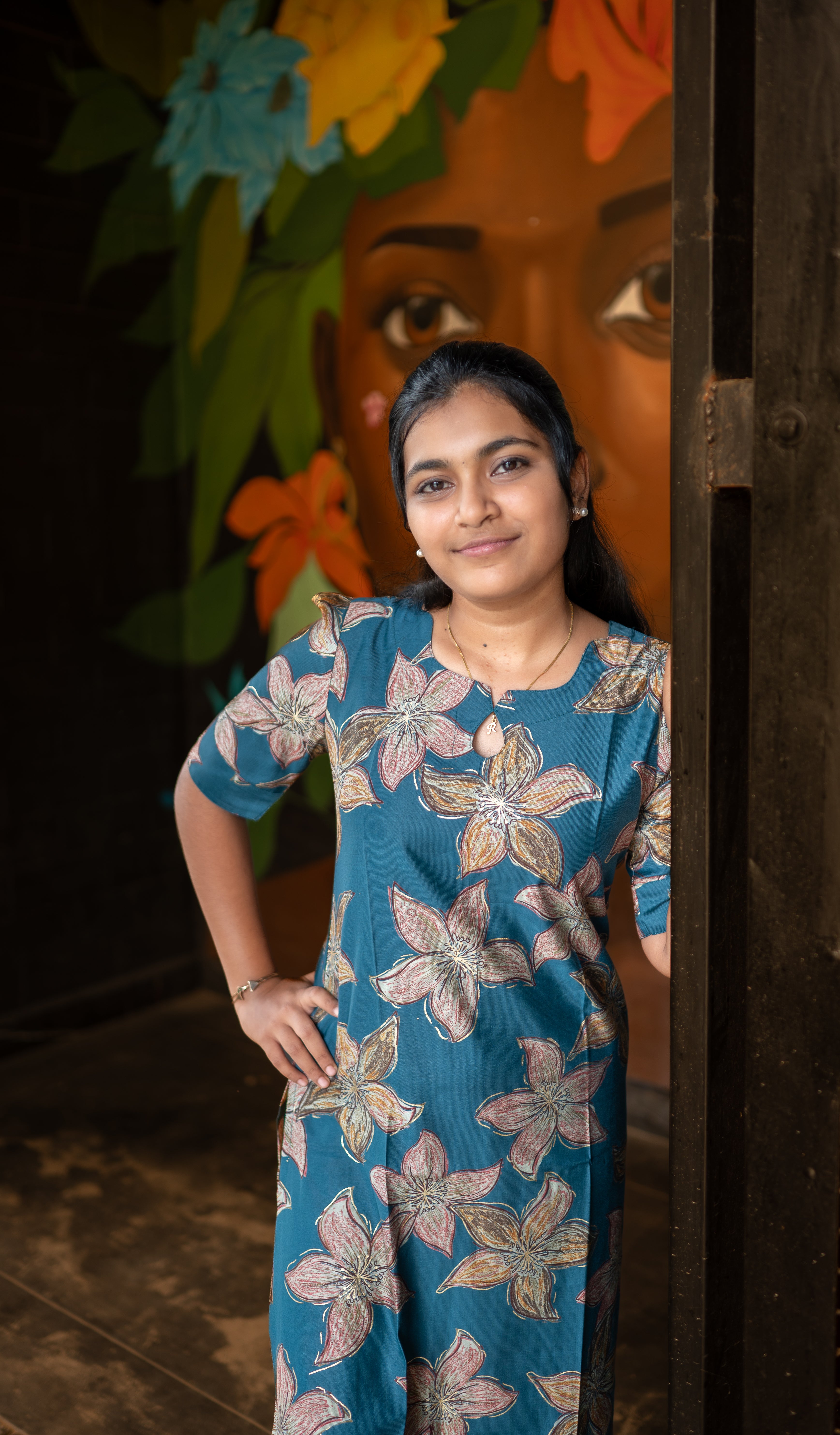 🩵🪺 Teal Blue Blossom Straight Kurti