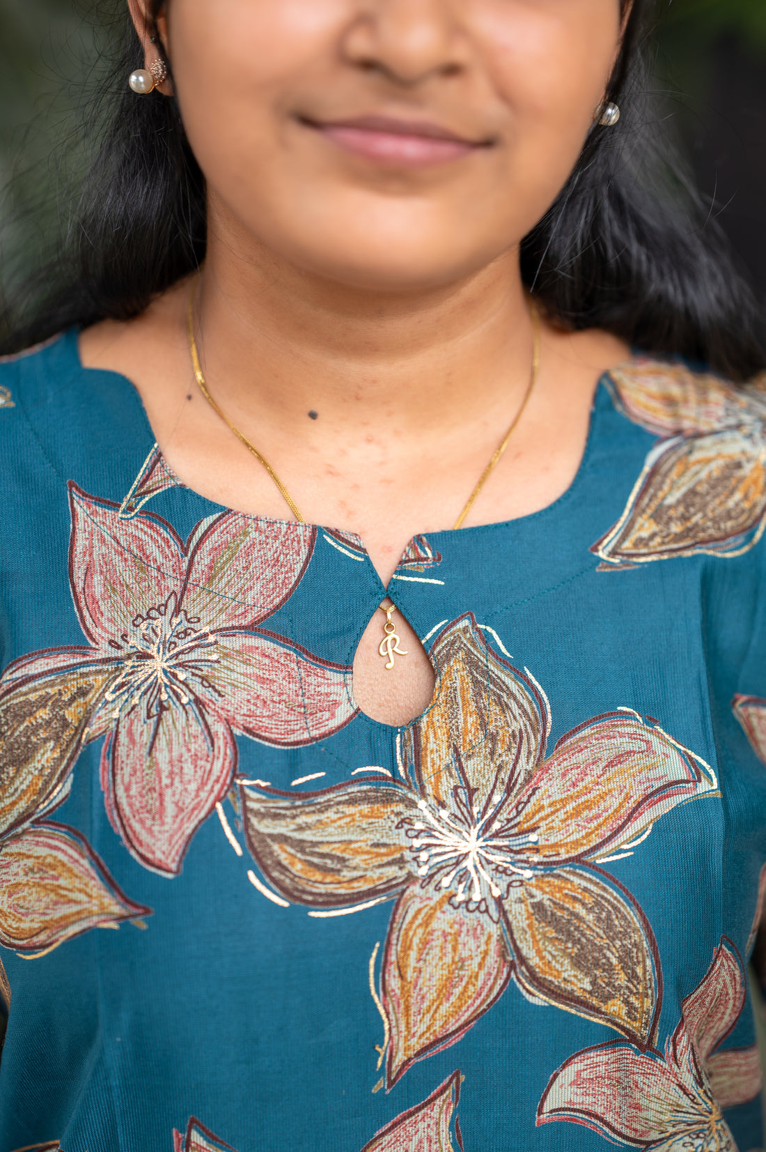 🩵🪺 Teal Blue Blossom Straight Kurti