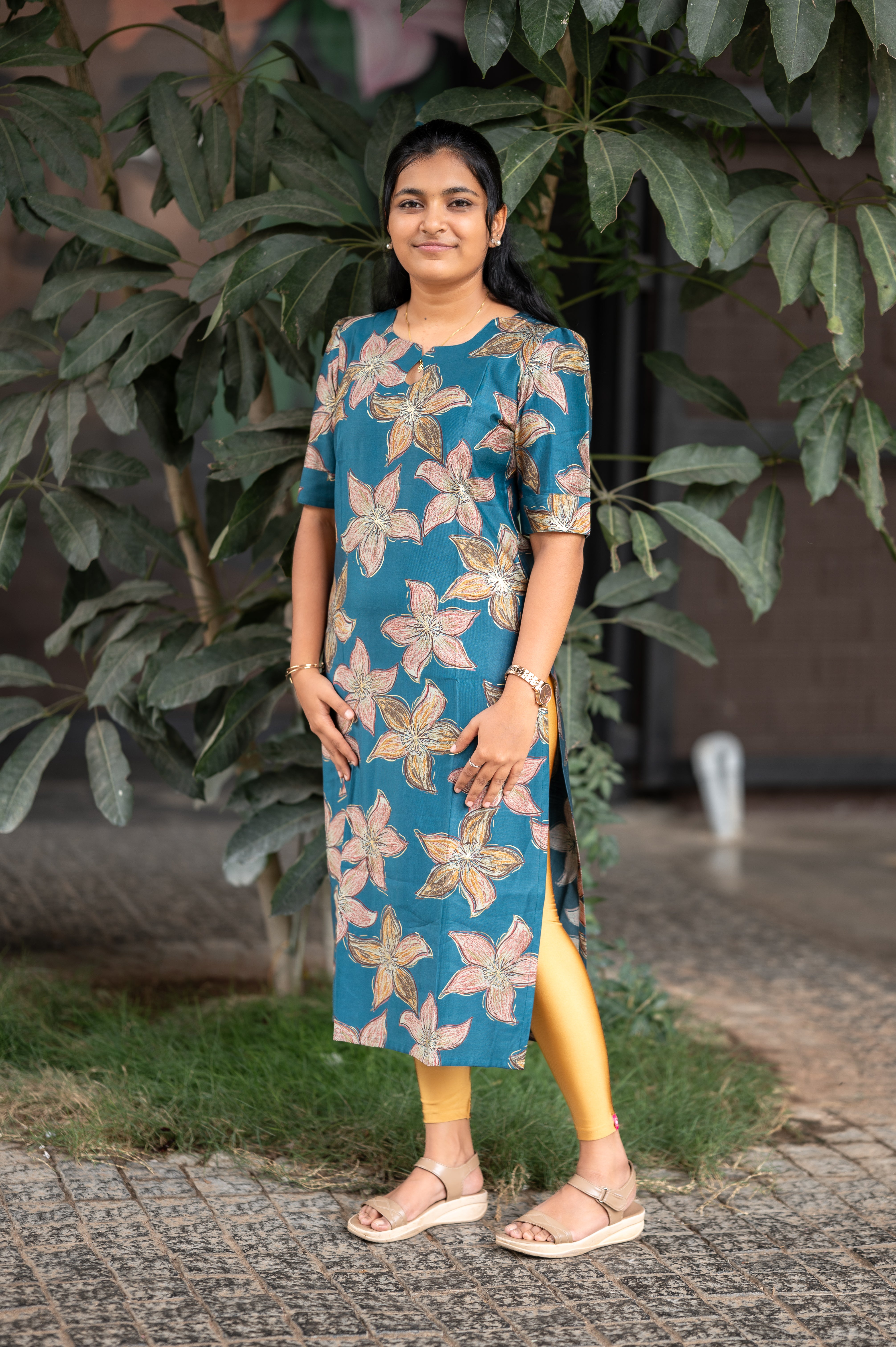 🩵🪺 Teal Blue Blossom Straight Kurti